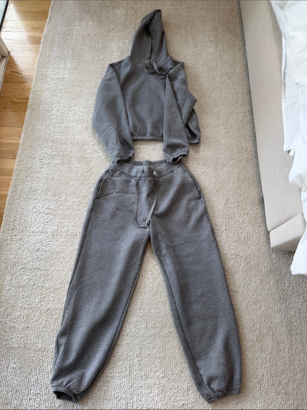 SPANX Heather Gray Cropped Hoodie & Joggers Set